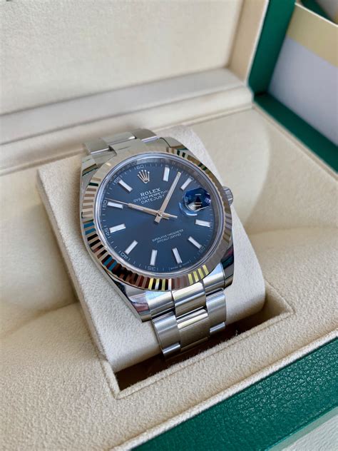 rolex datejust 41 blue dial stainless steel mens watch|rolex datejust 41 smooth bezel.